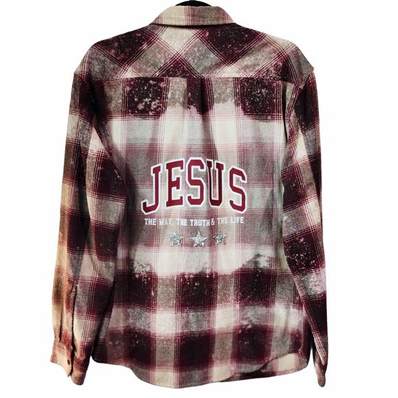 Jesus The Way The Truth The Life Custom Upcycled Plaid Shirt, Women's L - Picture 5 of 5
